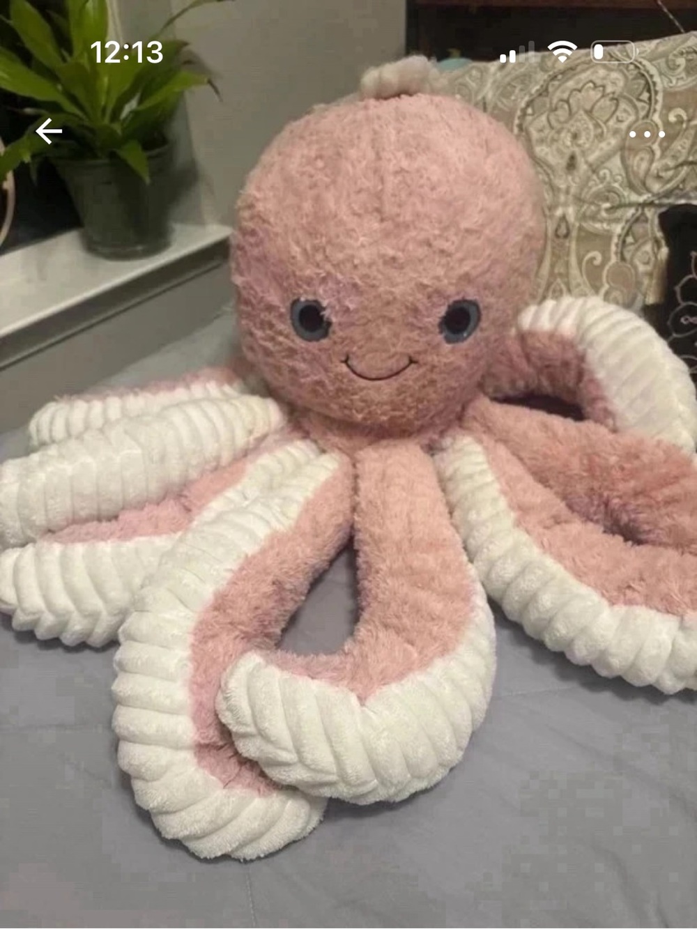 Plush Pink and White Octopus Decorative Pillow - Soft Home Accent